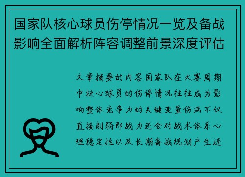 国家队核心球员伤停情况一览及备战影响全面解析阵容调整前景深度评估 国家队核心球员伤停情况一览及备战影响全面解析阵容调整前景深度评估